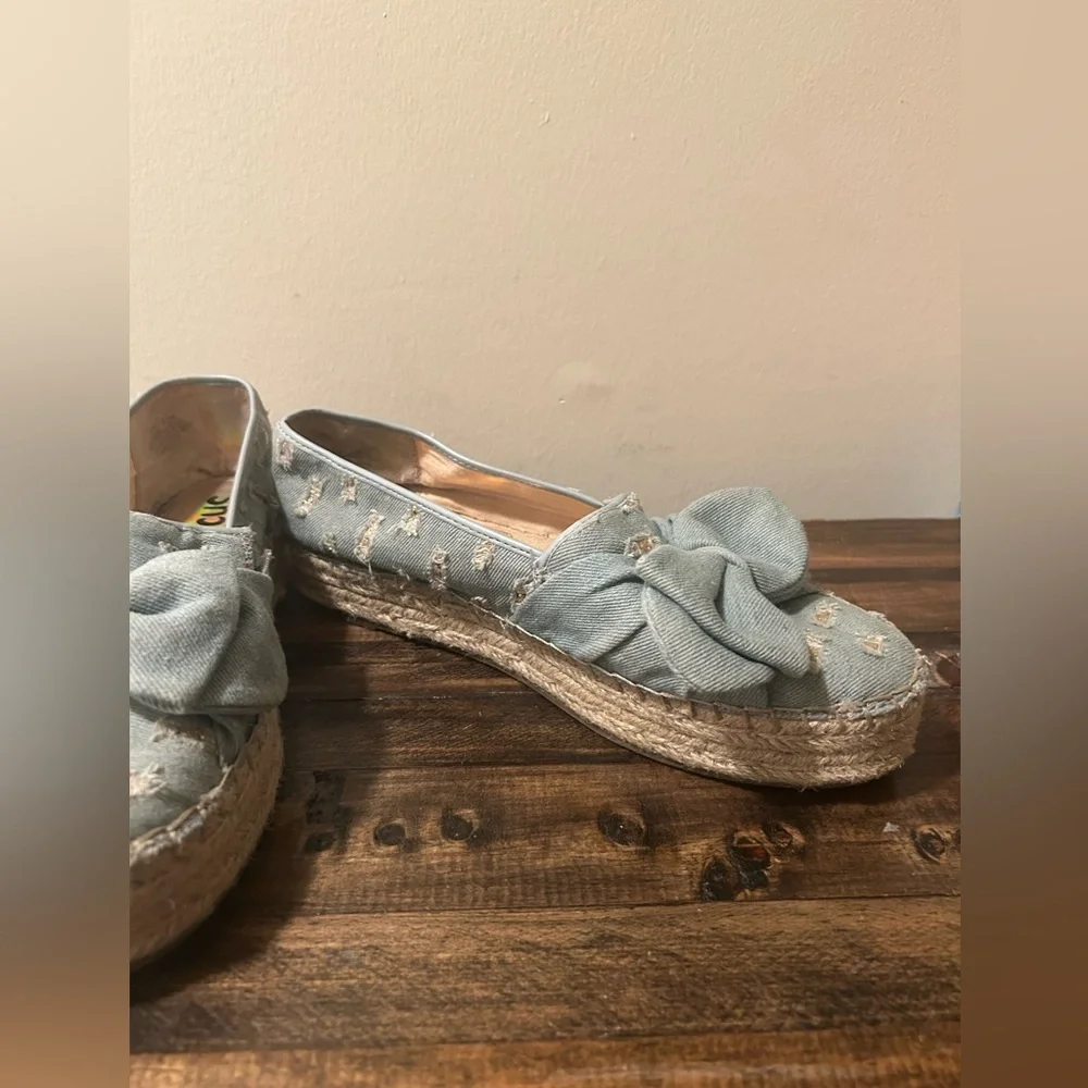 Circus Sam Edelman Women's 10 Cali Espadrille Platform Flats Blue Distressed